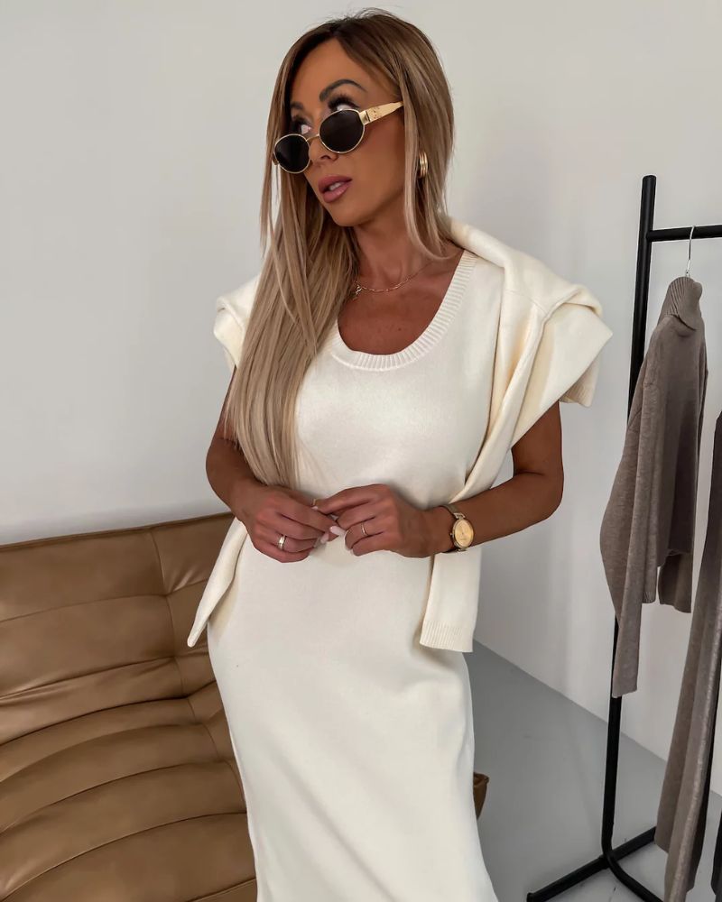 Darla | Women's Knit Two-Piece Set, Midi Sweater Dress and Turtleneck Top for Winter
