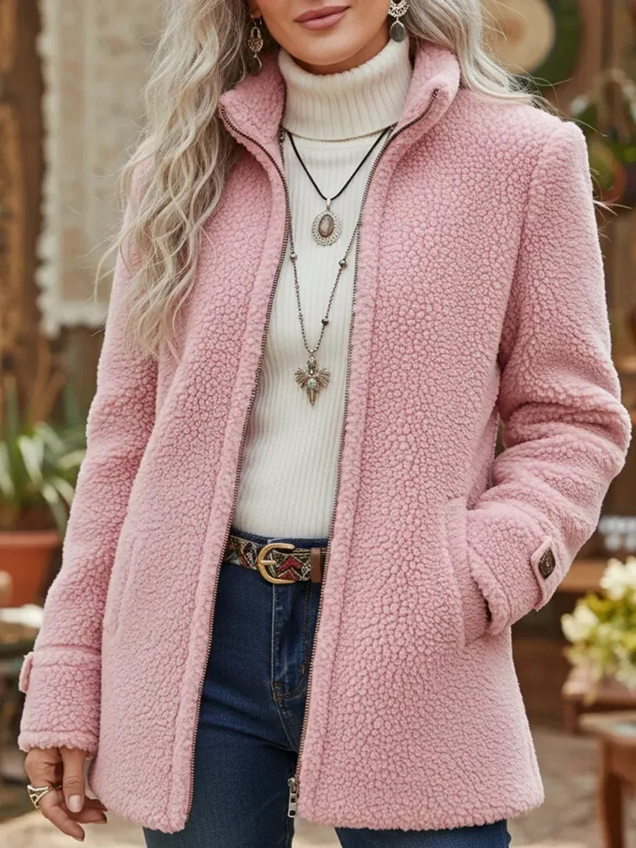 Chanelle | Women's Full-Zip Stand Collar Jacket, Soft Below-Hip Everyday Coat
