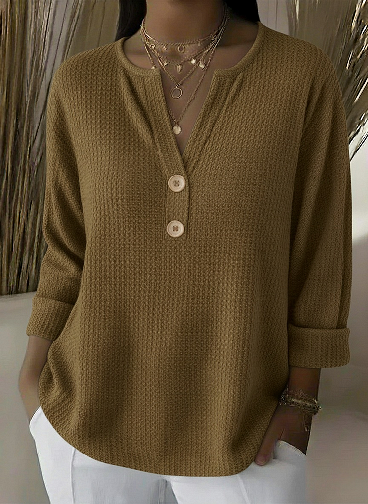 Giselle | Women's Textured Button Neck Sweater, Relaxed Fit Everyday Knit