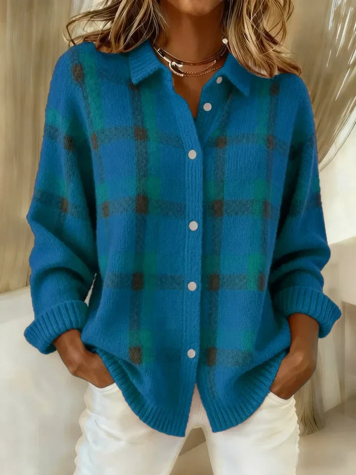 Danique | Women's Retro Plaid Acrylic Blend Sweater, Warm Knit Winter Sweater