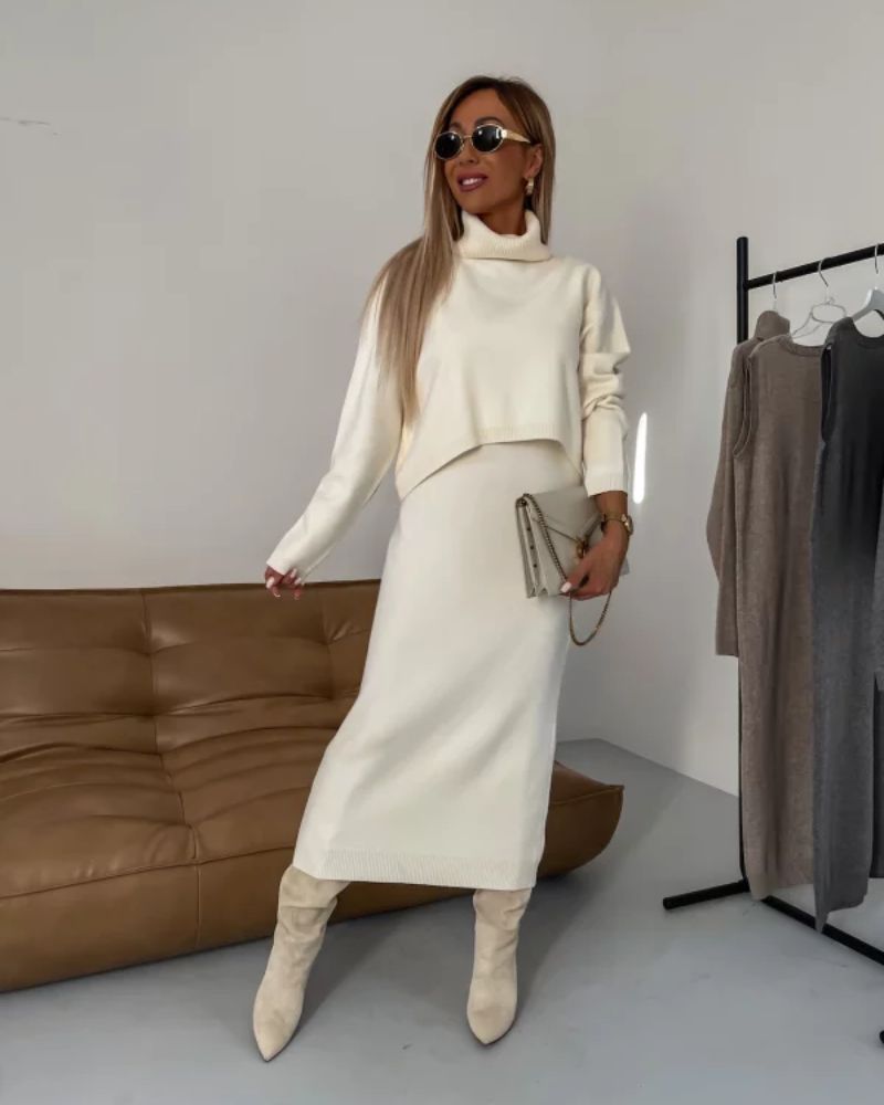 Darla | Women's Knit Two-Piece Set, Midi Sweater Dress and Turtleneck Top for Winter