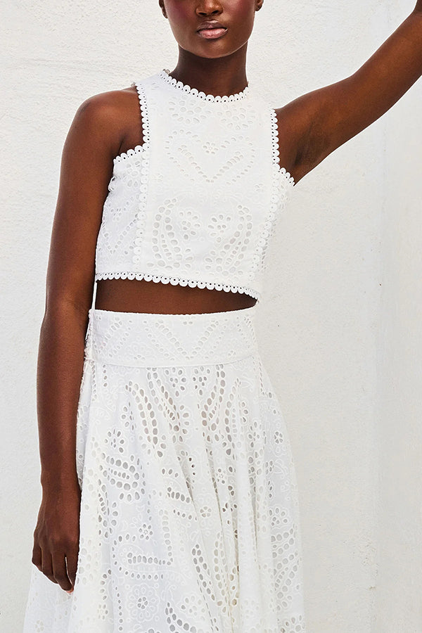 Larissa | Women's Two-Piece Skirt Set, Embroidered Crop Top and High-Waist Maxi Skirt
