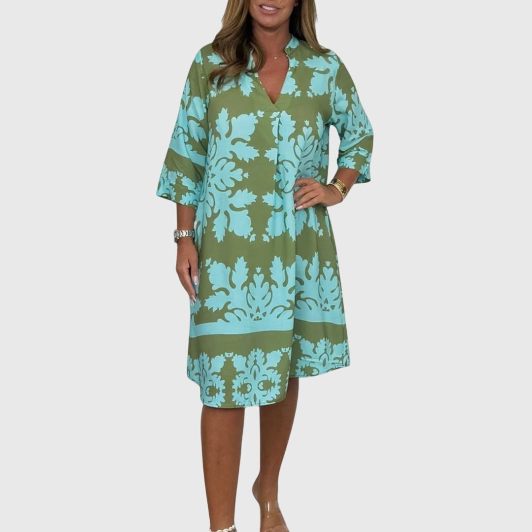 Daisy | Women's V-Neck Patterned Mini Dress, Elegant Spring Dress for Work or Leisure