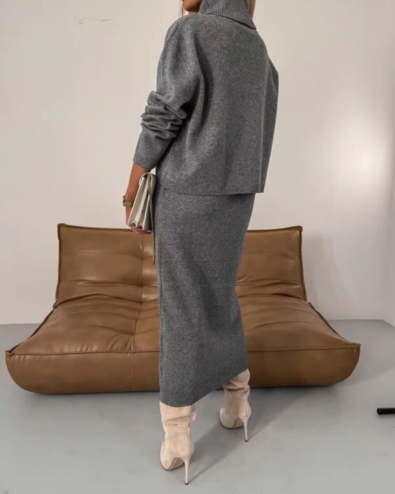 Darla | Women's Knit Two-Piece Set, Midi Sweater Dress and Turtleneck Top for Winter