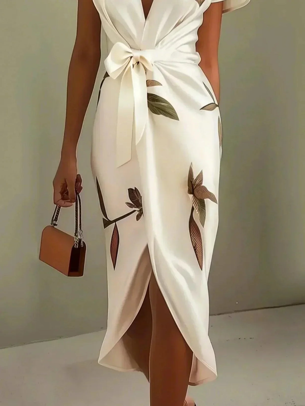 Brenna | Women's Wrap Midi Dress, V-Neck Flutter Sleeve Dress for Vacation
