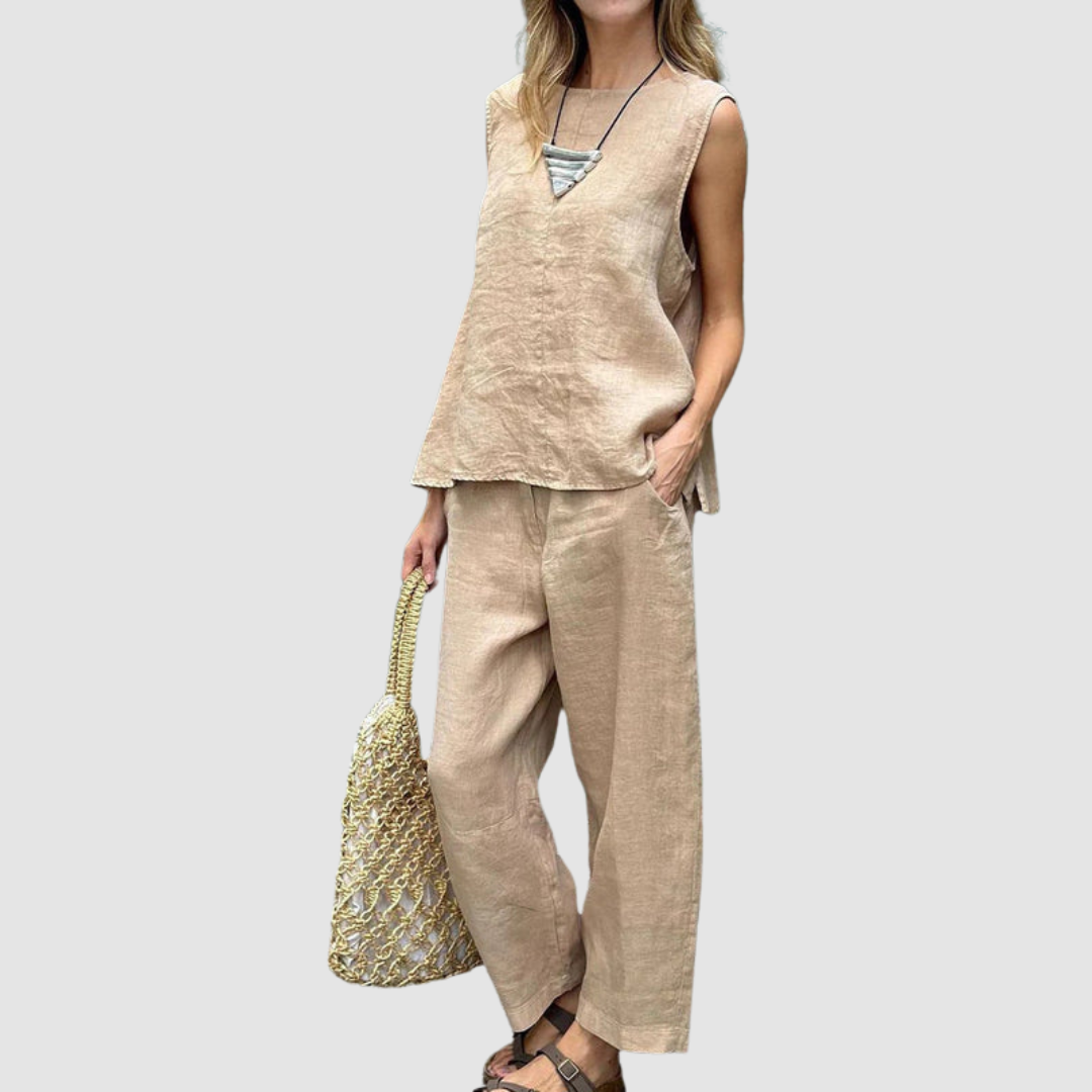 Suzette | Women's Lightweight Two-Piece Set, Sleeveless Top and Wide-Leg Pants