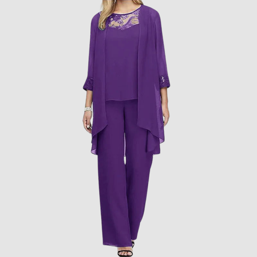 Iva | Women's Three-Piece Set, Lace-Detail Top, Jacket and Trousers for Weddings