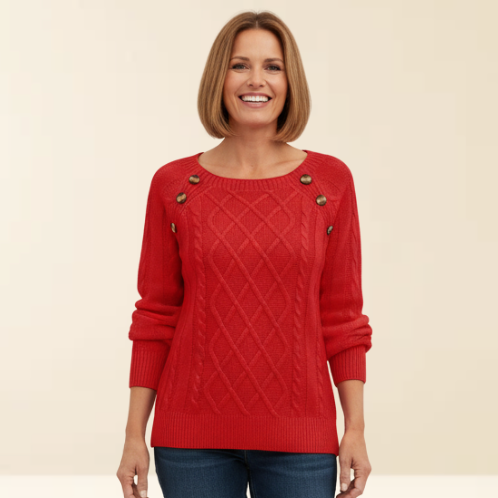 Mea | Women's Button Shoulder Sweater, Warm Lightweight Breathable Knit