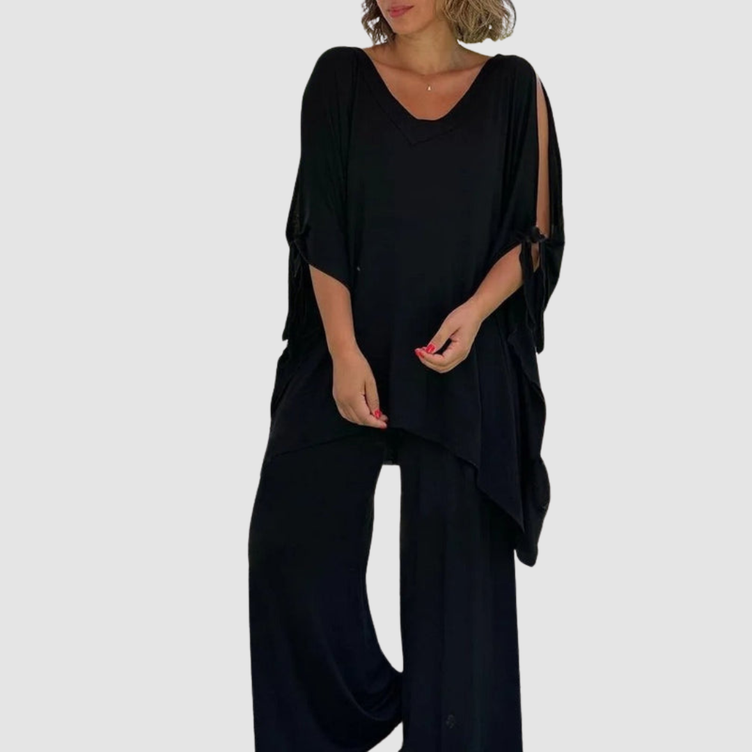Zinnia | Women's Relaxed Two-Piece Set, Wide-Sleeve Top with Shoulder Cutouts