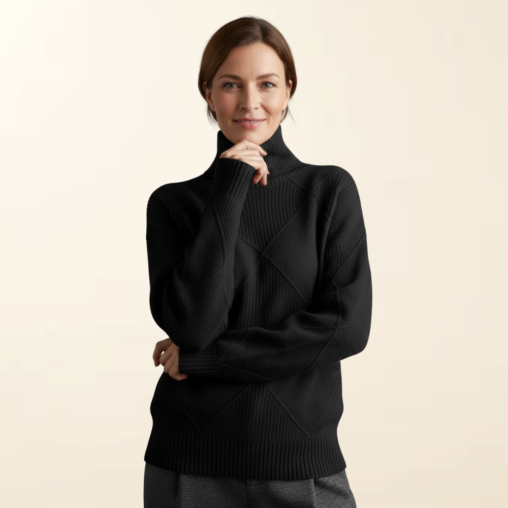 Elise | Women's Textured Knit Turtleneck Sweater, High Collar Winter Pullover