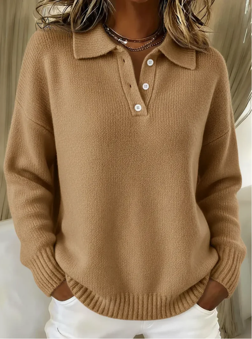 Olivia | Women's Polo Collar Knit Sweater, Relaxed Fit Soft Cool Weather Pullover