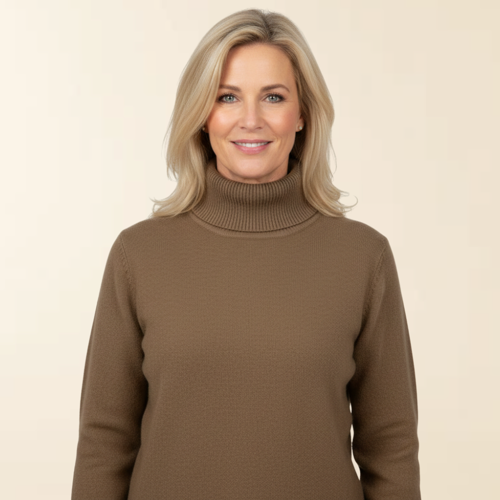 Anna | Women's Lined Turtleneck Sweater, Warm Stretch Knit Winter Pullover