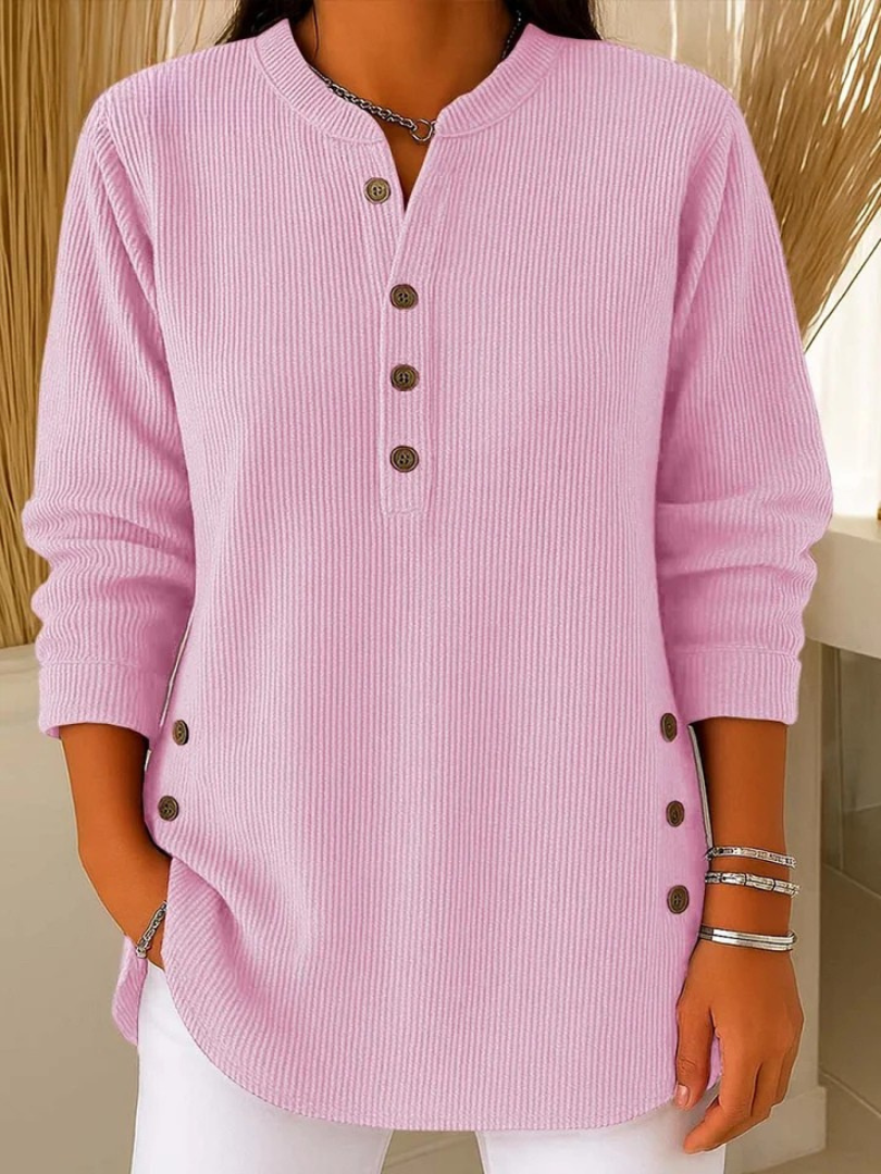 Claudia | Women's Ribbed Knit Tunic Top, Longline Button Detail Comfort Tunic