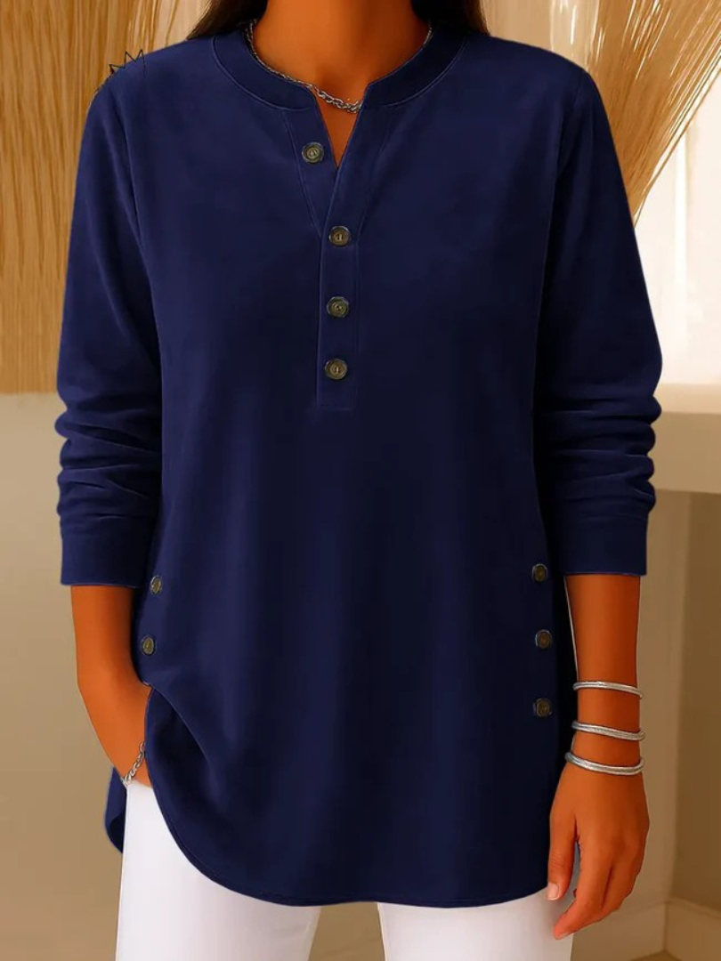 Meredith | Women's Classic Crew Neck Pullover, Cozy Ribbed Button Detail Sweater