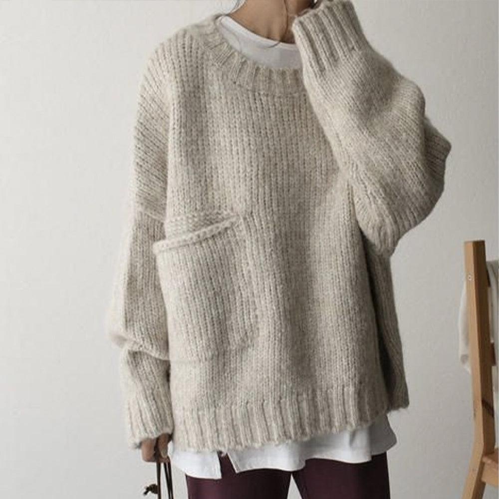 NATHALIA | Women's Chunky Knit Sweater, Relaxed Fit Front Pocket Sweater