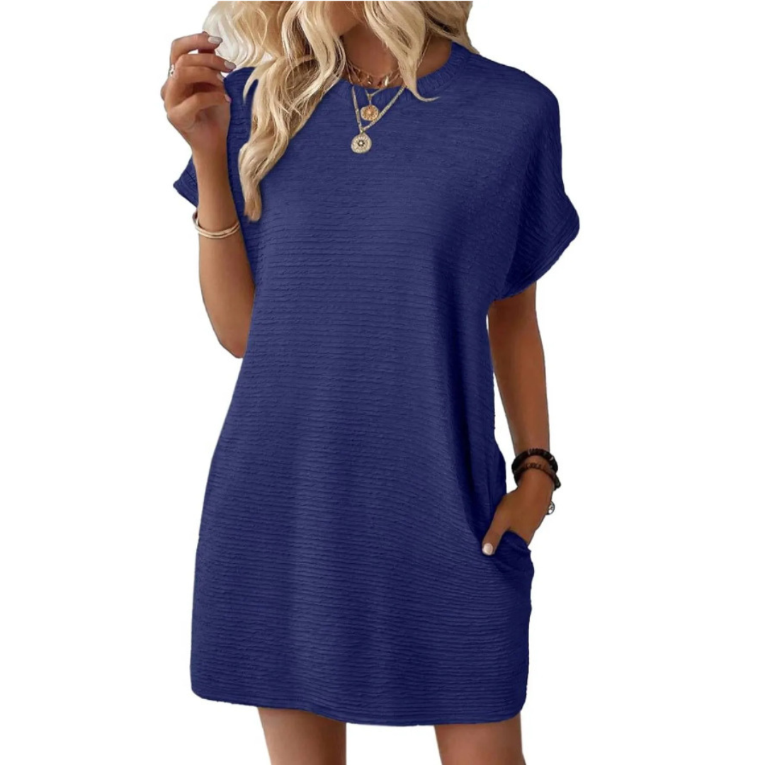 EVASHA | Women's Minimalist Round Neck Summer Dress, Lightweight Casual Day Dress