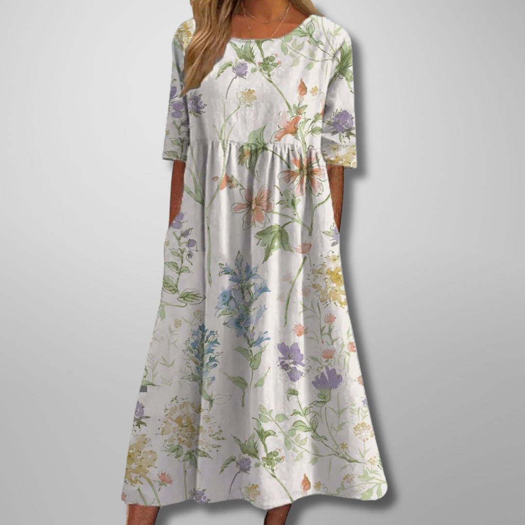 Gail | Women's Relaxed Floral Midi Dress, Lightweight Flowy Day Dress for Brunch