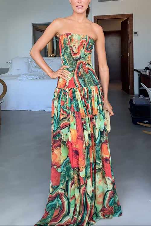 Sienna | Women's Strapless Cotton Blend Maxi Dress, Smocked Ombre Swing Dress