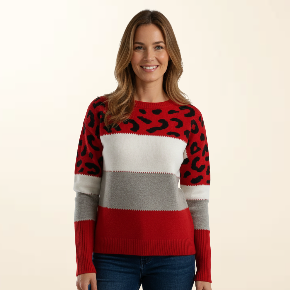 Zoë | Women's Leopard Print Sweater, Soft Relaxed Fit Knit Pullover for Everyday Wear
