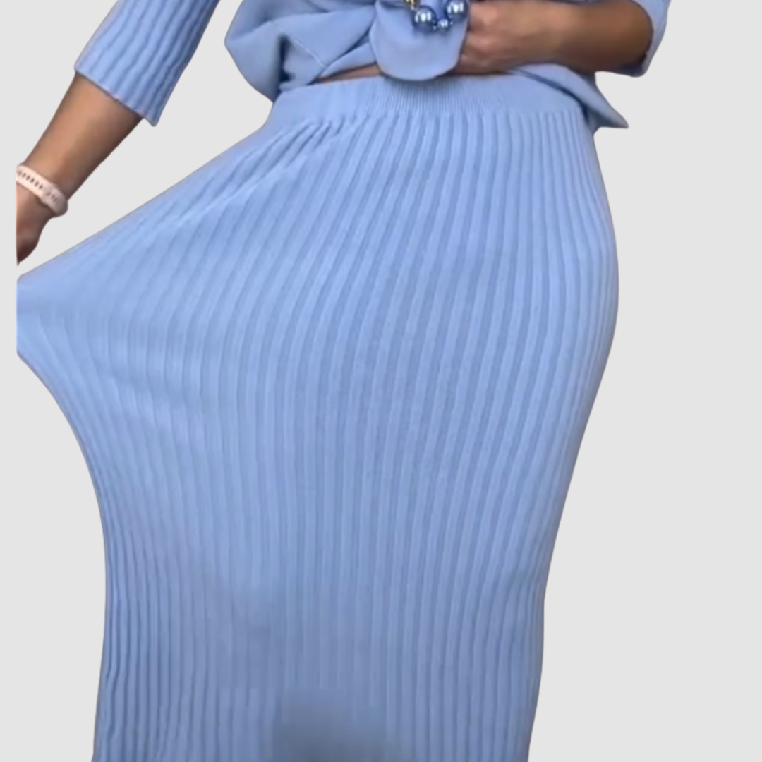 Delyssa | Women's Two-Piece Set, Relaxed Top and Ribbed High-Waist Midi Skirt