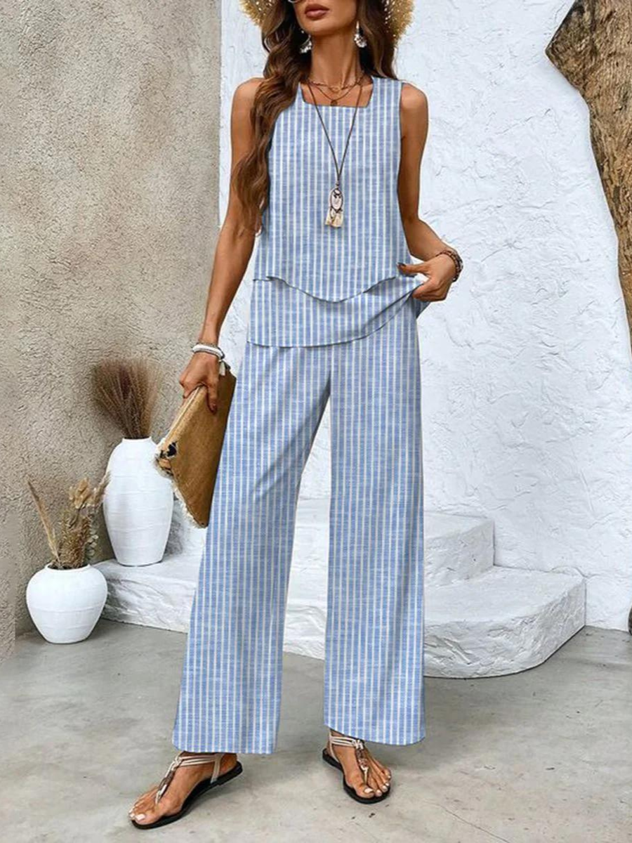 Juliette | Women's Two-Piece Set, Lightweight Flowing Blouse and Wide-Leg Trousers Summer Outfit
