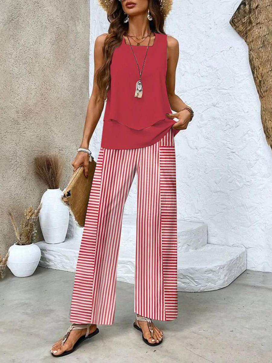 Juliette | Women's Two-Piece Set, Lightweight Flowing Blouse and Wide-Leg Trousers Summer Outfit