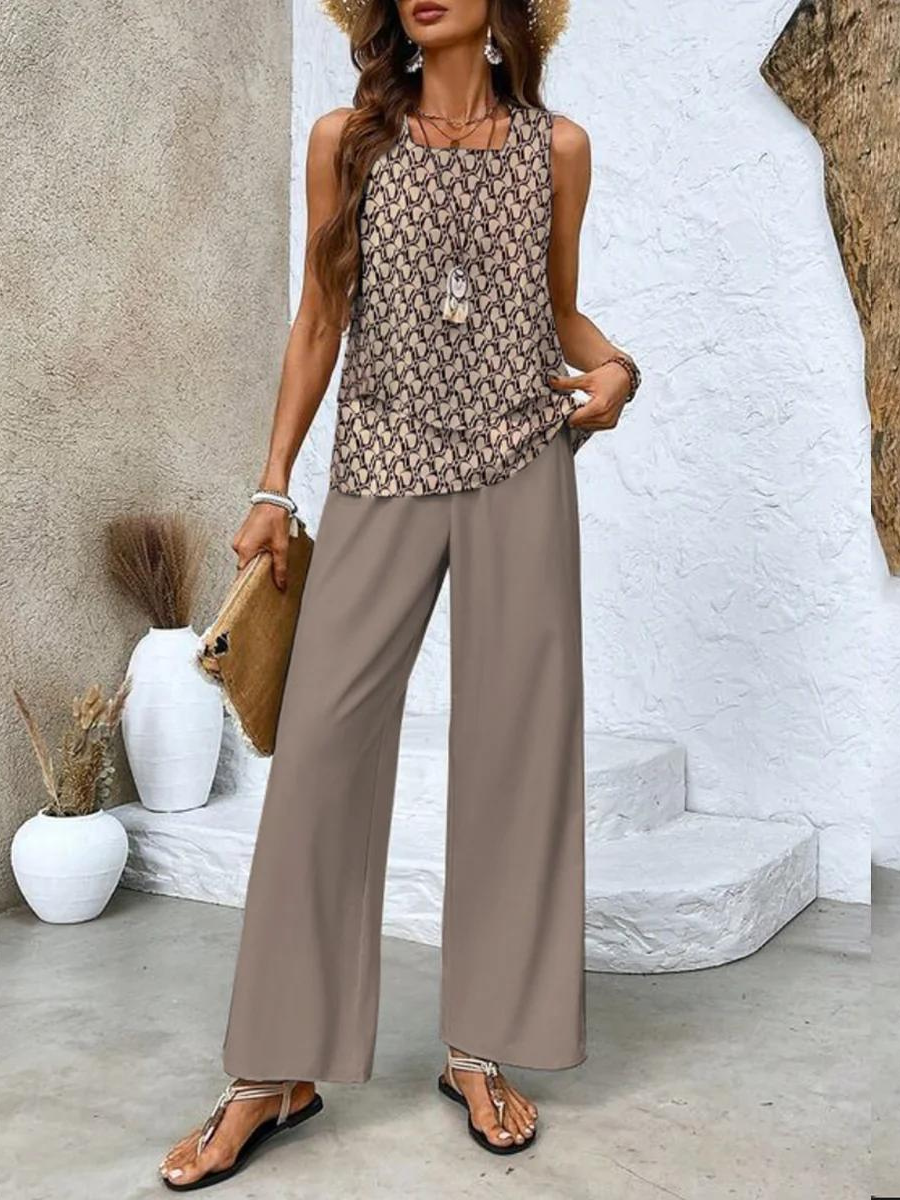 Juliette | Women's Two-Piece Set, Lightweight Flowing Blouse and Wide-Leg Trousers Summer Outfit
