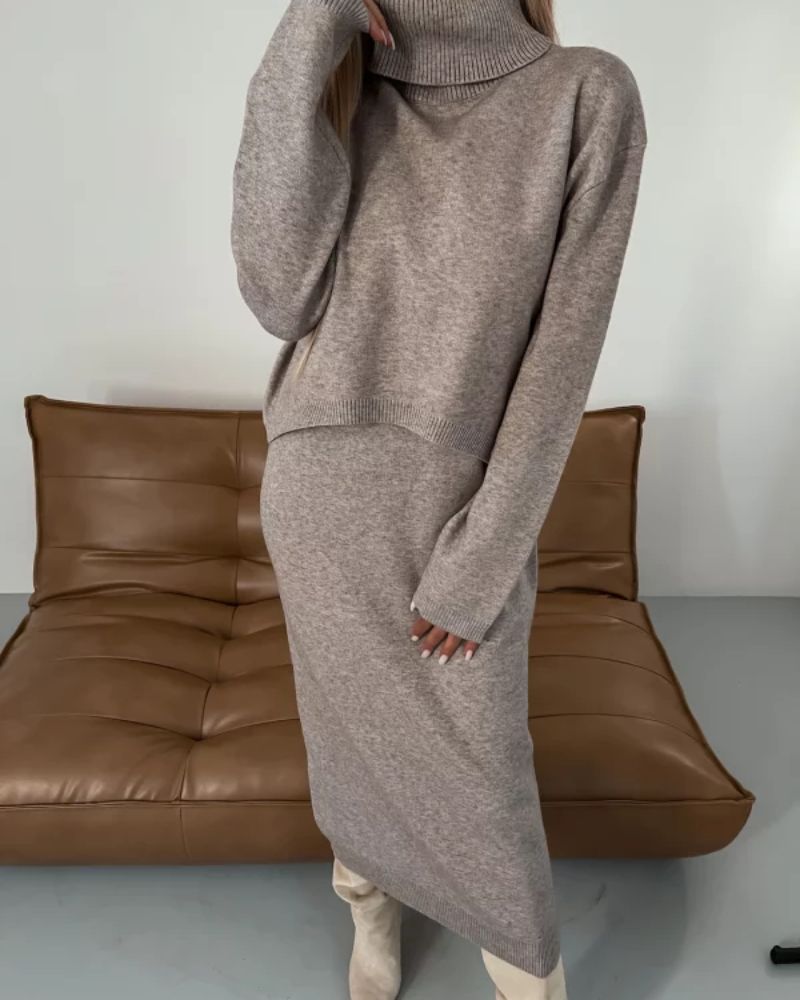 Darla | Women's Knit Two-Piece Set, Midi Sweater Dress and Turtleneck Top for Winter