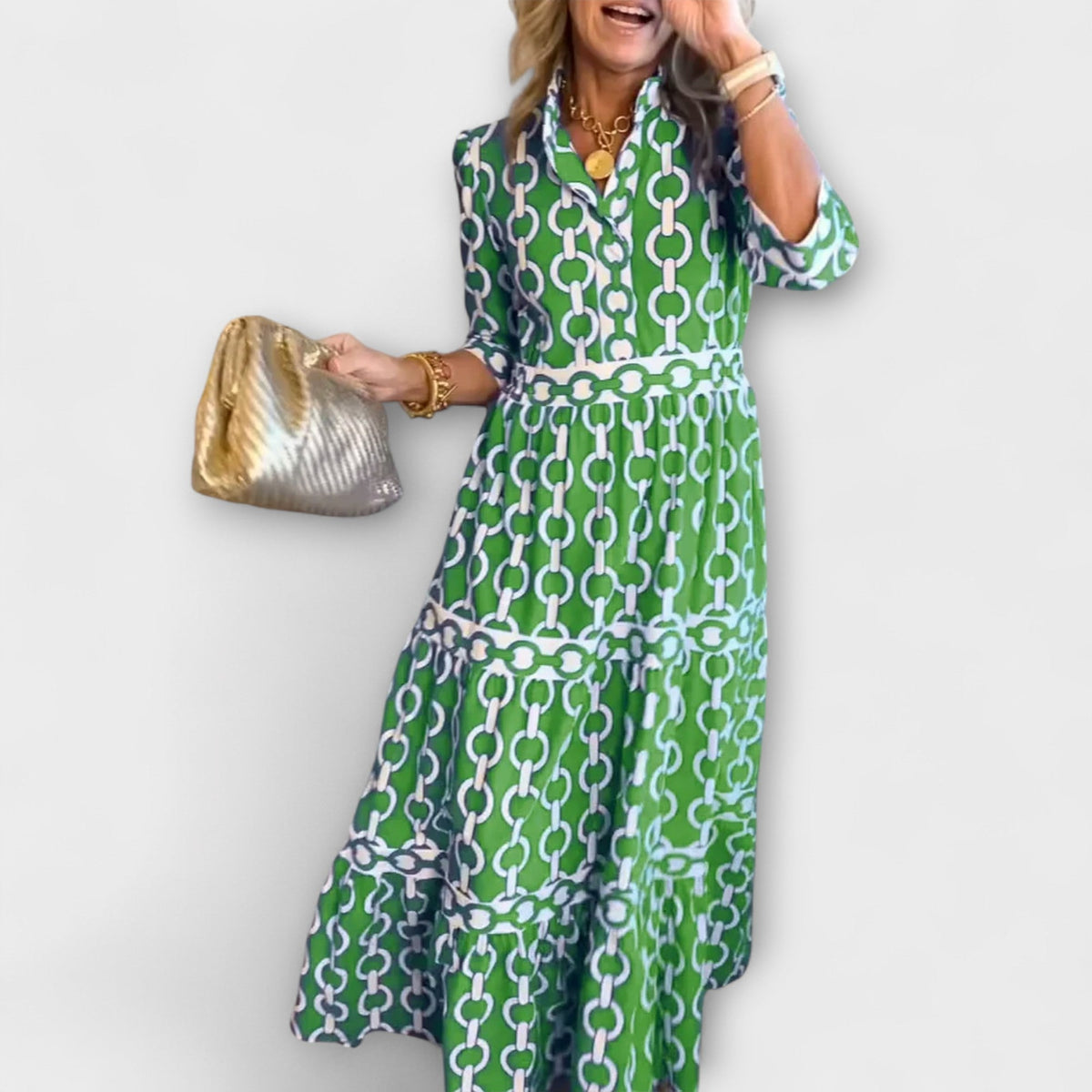 Marigold | Women's Relaxed Fit Maxi Dress, 3/4 Sleeve V-Neck Day Dress with Pockets