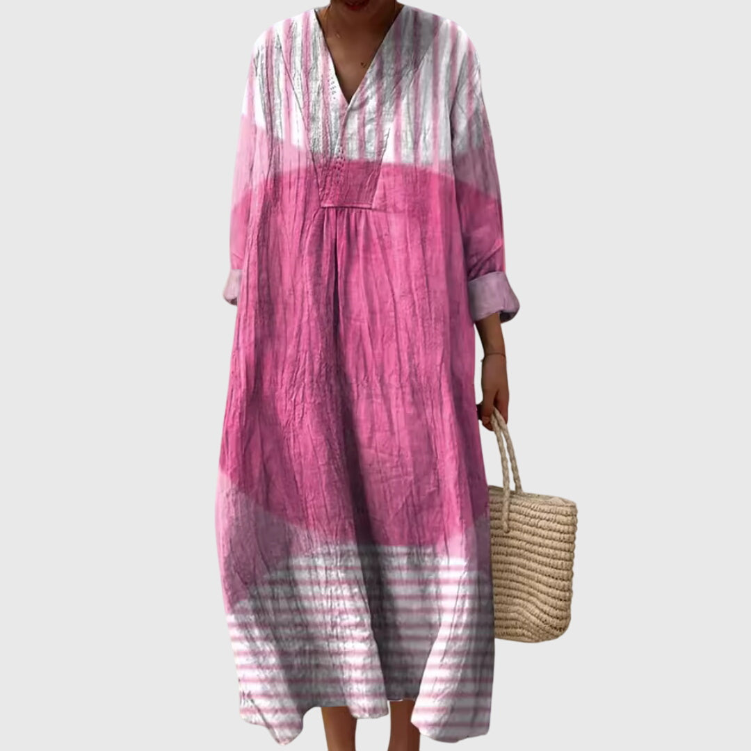 Stephanie | Women's Geometric Print Midi Dress, Fluid Relaxed Fit Day to Night Dress
