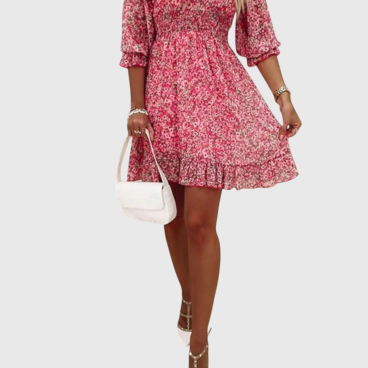 Elisa | Women's Floral Puff Sleeve Mini Dress, Lightweight Summer Dress