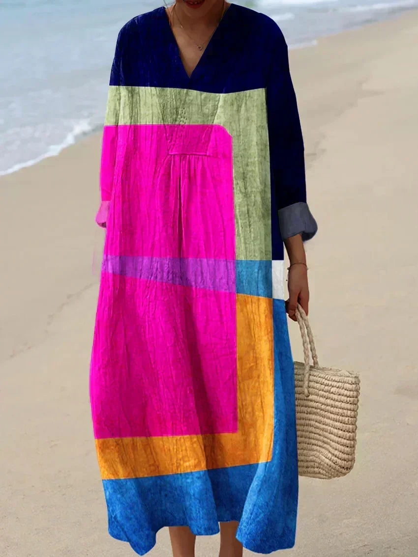 Jean | Women's Colour-Block Maxi Dress, Lightweight Flowy Summer Dress