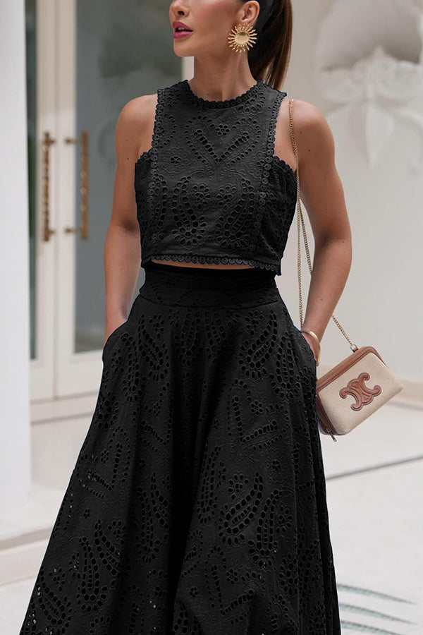 Larissa | Women's Two-Piece Skirt Set, Embroidered Crop Top and High-Waist Maxi Skirt