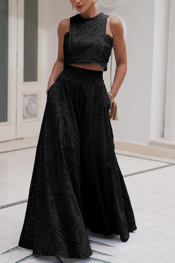 Larissa | Women's Two-Piece Skirt Set, Embroidered Crop Top and High-Waist Maxi Skirt