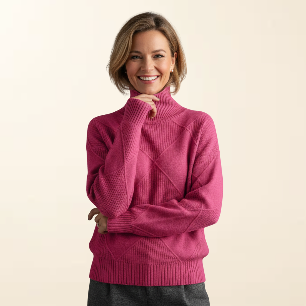 Elise | Women's Textured Knit Turtleneck Sweater, High Collar Winter Pullover
