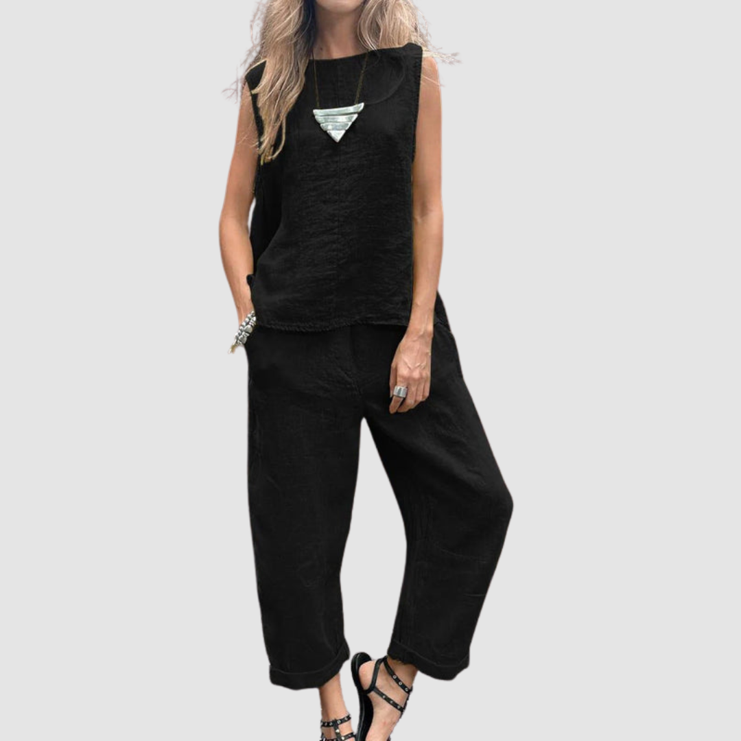 Suzette | Women's Lightweight Two-Piece Set, Sleeveless Top and Wide-Leg Pants