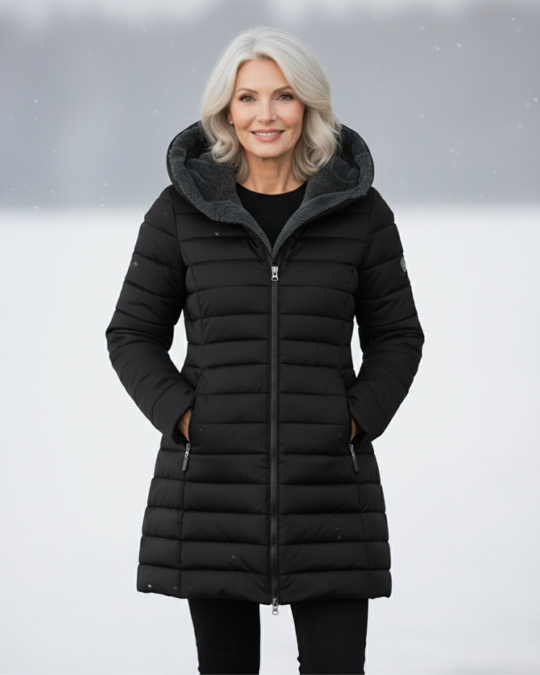 Olivia | Women's Quilted Nylon Puffer Winter Coat, Fleece-Lined Water-Resistant Longline