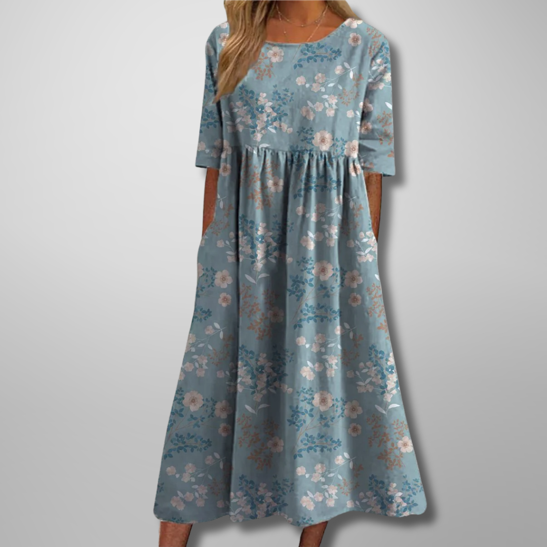 Gail | Women's Relaxed Floral Midi Dress, Lightweight Flowy Day Dress for Brunch