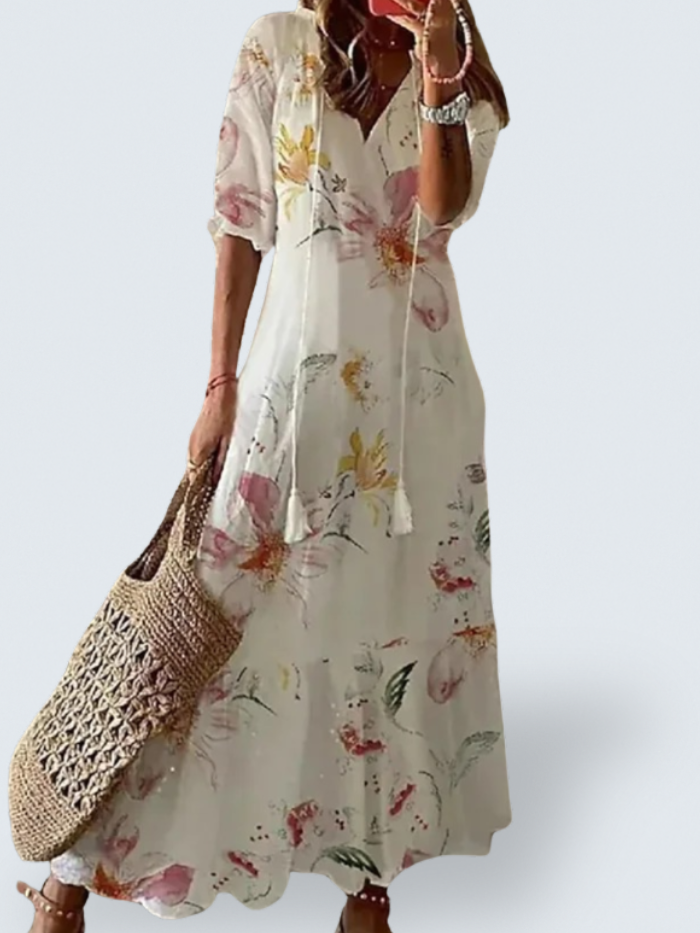 Latasha | Women's Floral Ankle-Length Maxi Dress, V-Neck Lightweight Summer Dress