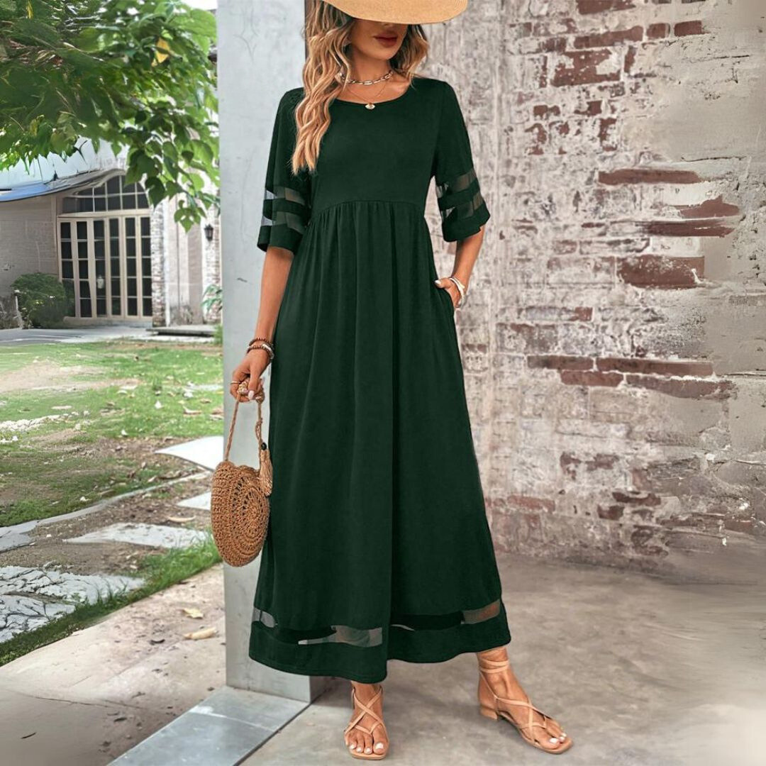 Aubrey | Women's Empire Waist Midi Dress, Tummy-Smoothing Flowy Day Dress