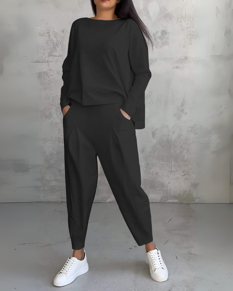 Jackquelin | Women's Two-Piece Lounge Set, Matching Top and Trousers Outfit