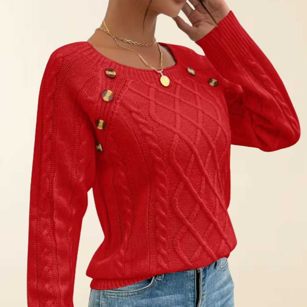 Mea | Women's Button Shoulder Sweater, Warm Lightweight Breathable Knit