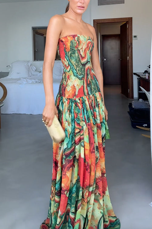 Sienna | Women's Strapless Cotton Blend Maxi Dress, Smocked Ombre Swing Dress