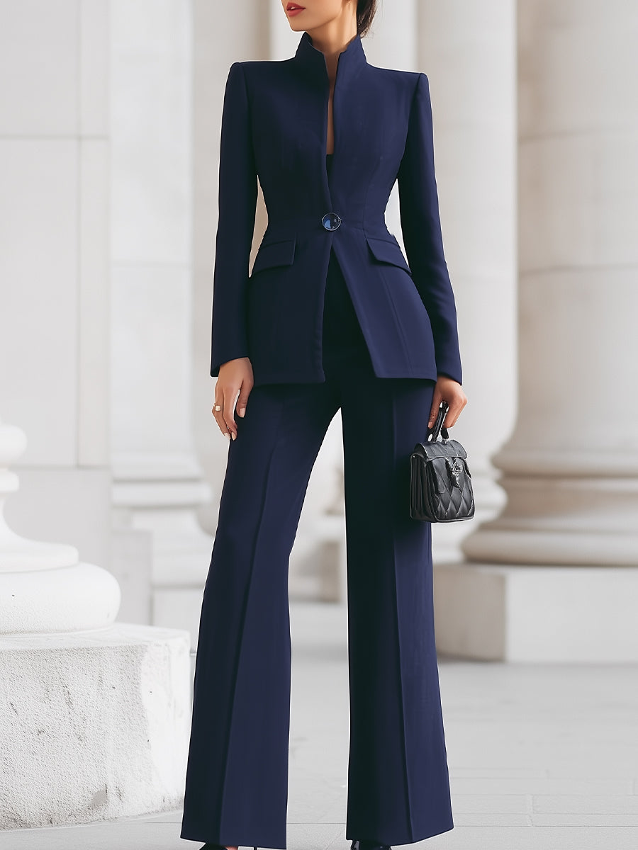 Flora | Women's Tailored Blazer Two-Piece Set, Wide-Leg Trousers Suit for Work