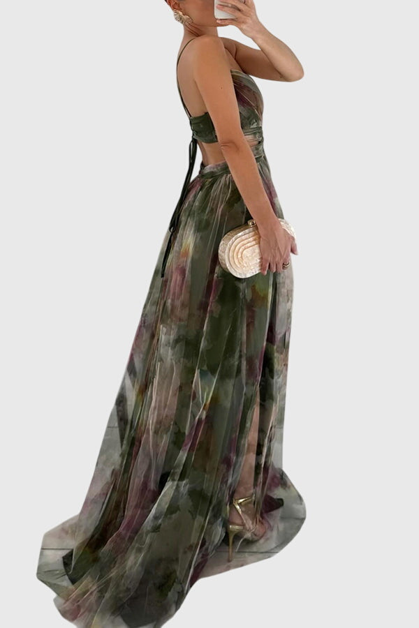 Giselle | Women's Floral Maxi Dress, Crisscross Strap High-Waisted Summer Dress