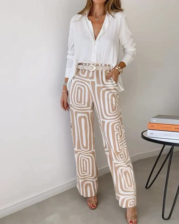 Kendra | Women's Minimalist Two-Piece Set, Blouse and Trousers Everyday Outfit