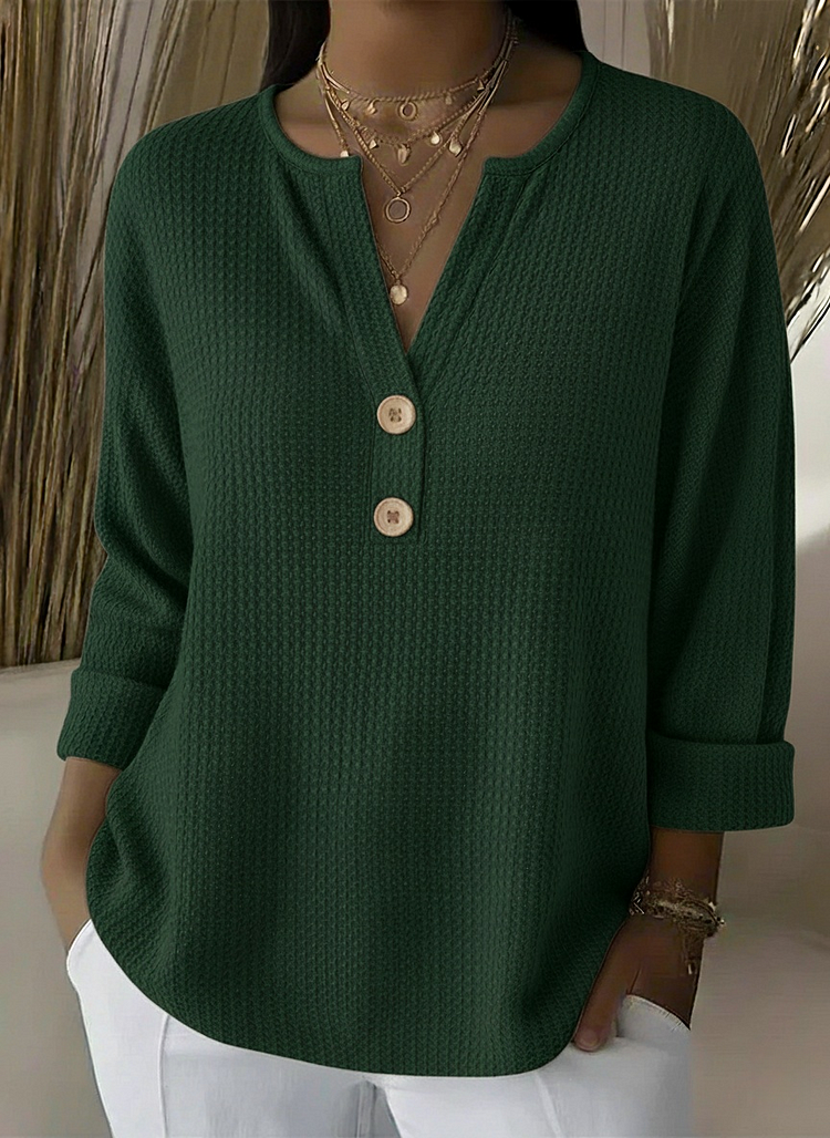 Giselle | Women's Textured Button Neck Sweater, Relaxed Fit Everyday Knit