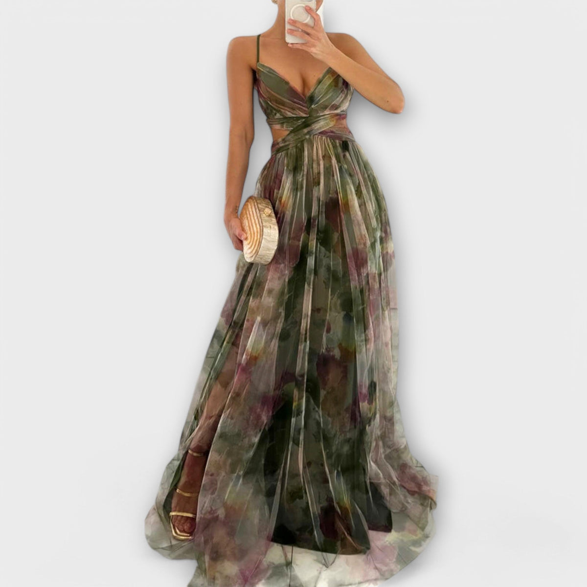 Annai | Women's Printed Mesh Maxi Dress, Figure-Shaping Summer Dress