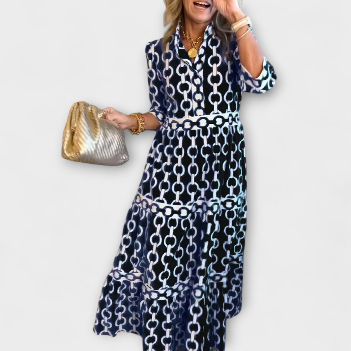 Marigold | Women's Relaxed Fit Maxi Dress, 3/4 Sleeve V-Neck Day Dress with Pockets