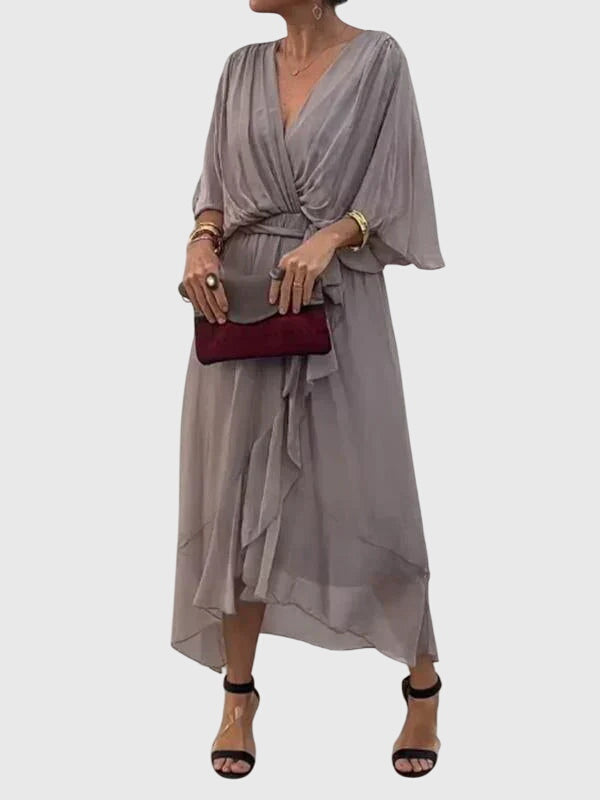 Bethany | Women's V-Neck Midi Dress, Lightweight Flowing Wedding Guest Dress